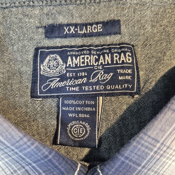 American Rag Men's XXL Long Sleeve Button Down Plaid Shirt - Blue and White - Picture 2 of 15